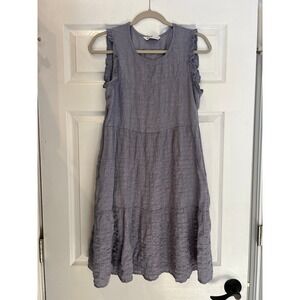 Sonoma Tiered Dress Rayon Blend Textured Ruffle Shoulder Boho Lavender Blue M